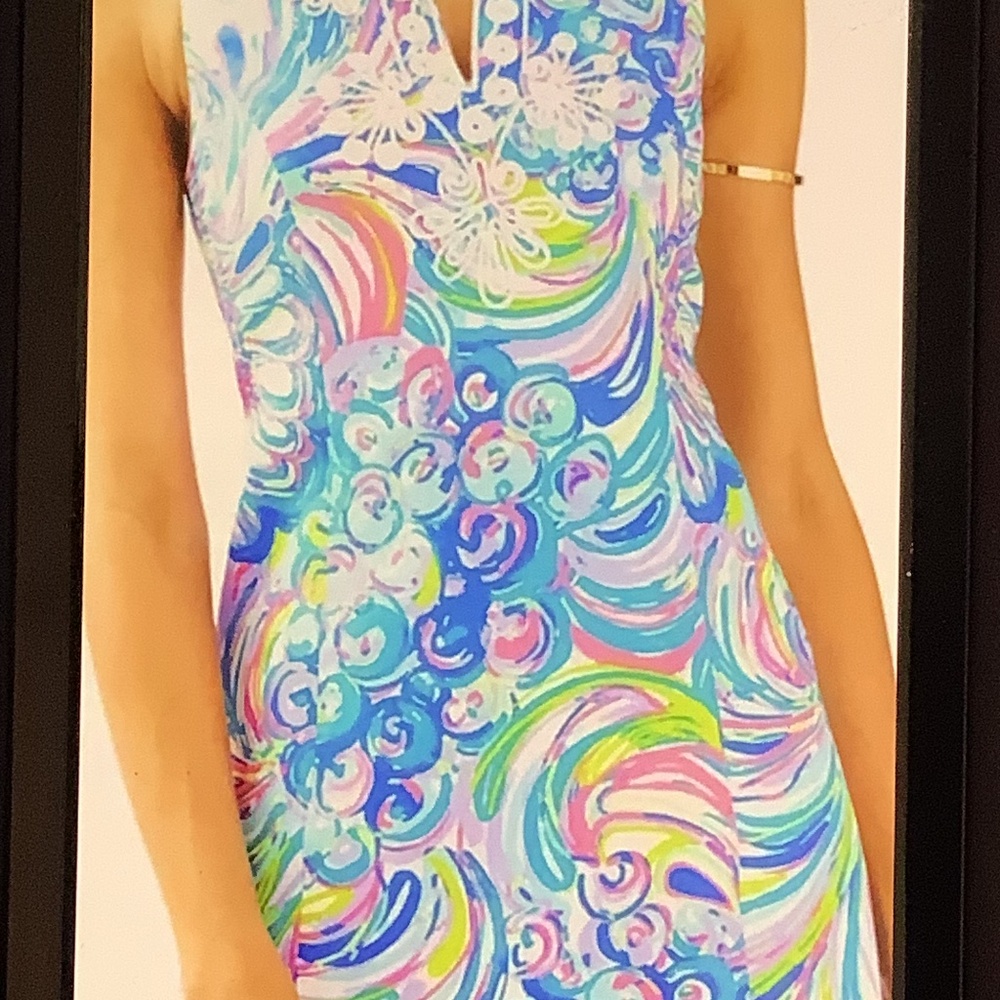 EUC Lilly Pulitzer multi color short sleeve dress‎ embroidered front